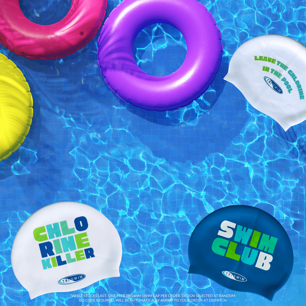 Free swim cap offer with any TRISWIM purchase for the month of August