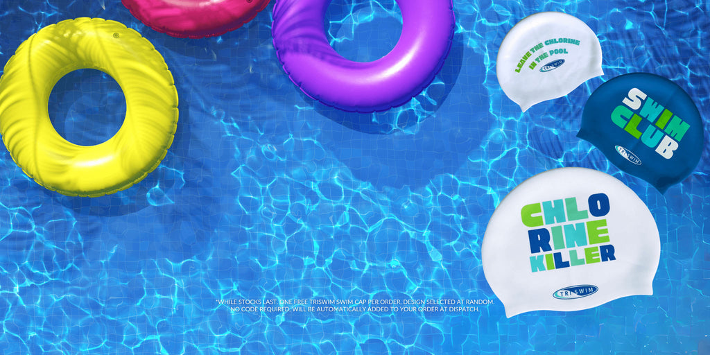 Free swim cap offer with any TRISWIM purchase for the month of August