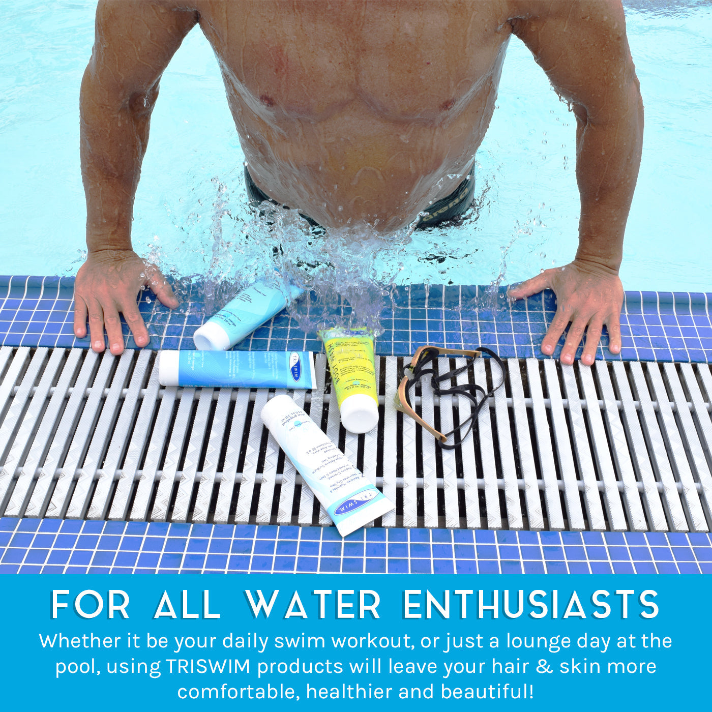 Care for your hair and skin with the TRISWIM treatment - premium salon quality products to protect you from chlorine.