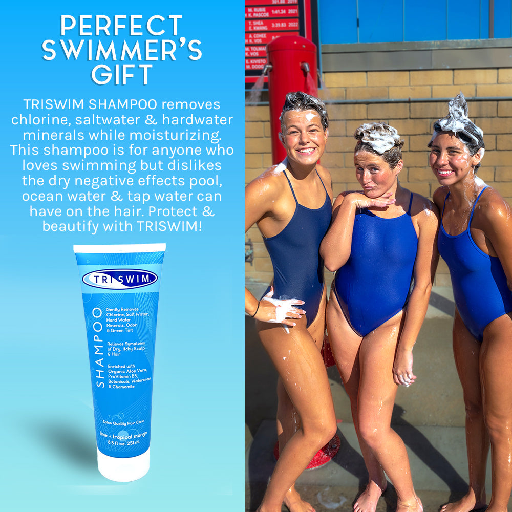 The perfect gift for swimmers, TRISWIM Shampoo is here to save protect and beautify after swimming.