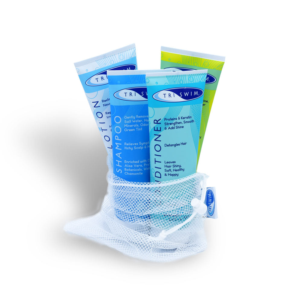 Tackle chlorine head on with our TOTAL Body + Hair care bundle